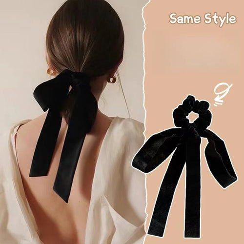 Fashion Vintage Black Velvet Bow Hair Ribbon Scrunchie, for an elevated Look