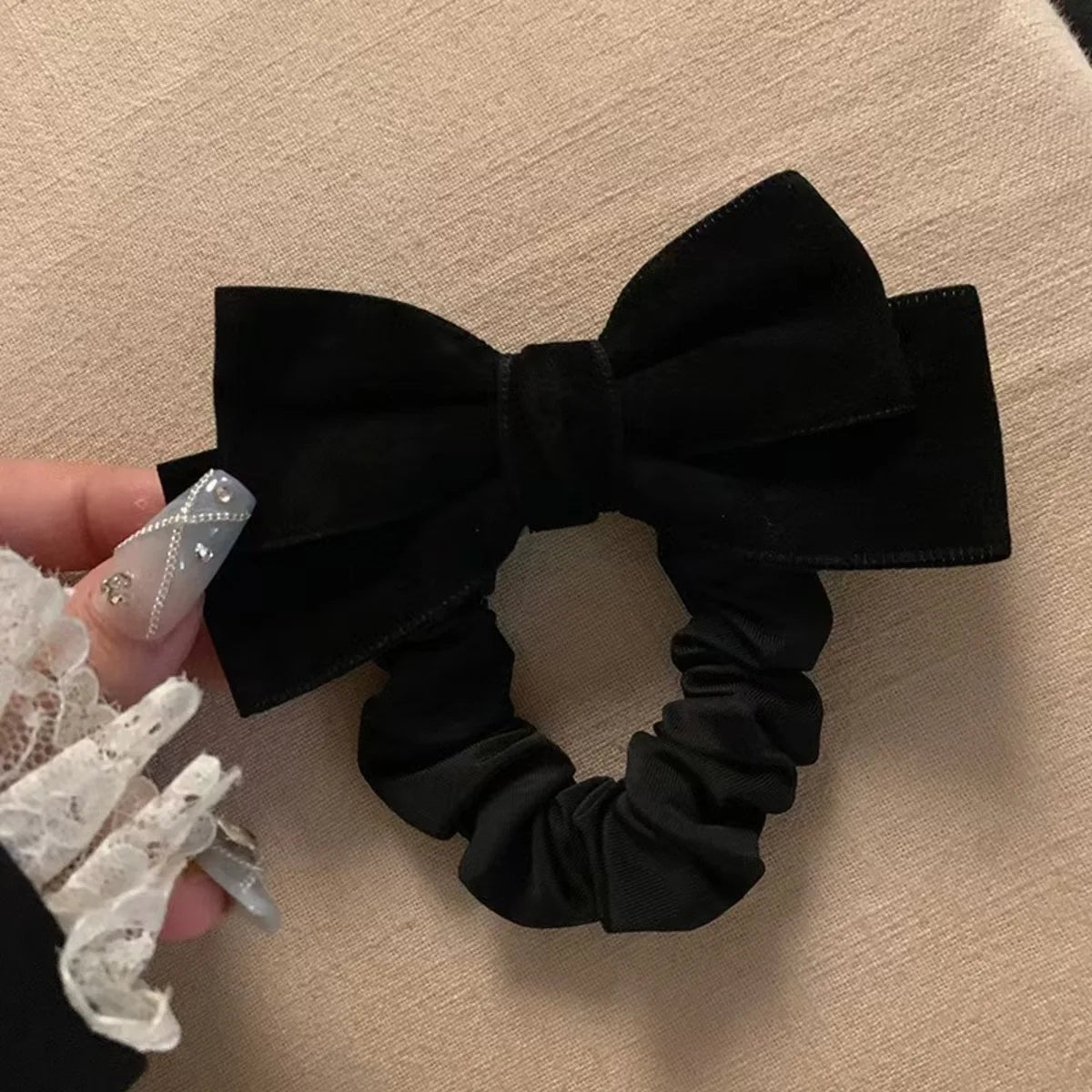 Fashion Vintage Black Velvet Bow Hair Ribbon Scrunchie, for an elevated Look