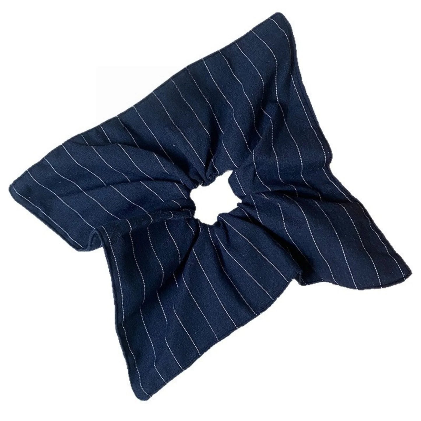 Navy Blue Pin Striped Fabric Square Scarf Scrunchie, Fashionable