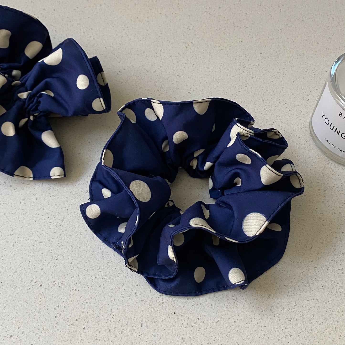 Navy Blue Polka Dot Hair Scrunchies Set, Elegant And Retro Hair
