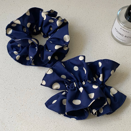 Navy Blue Polka Dot Hair Scrunchies Set, Elegant And Retro Hair
